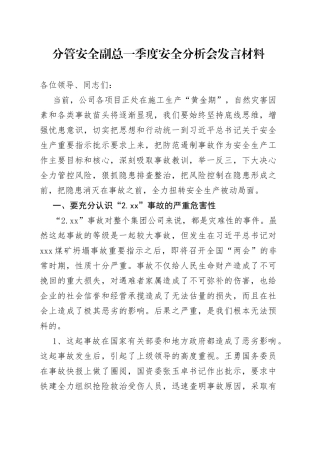 分管安全副总一季度安全分析会发言材料