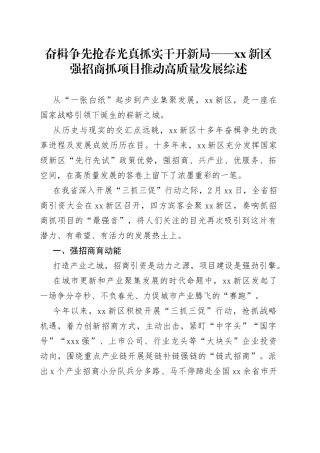奋楫争先抢春光 真抓实干开新局——XX新区强招商抓项目推动高质量发展综述（20230224）
