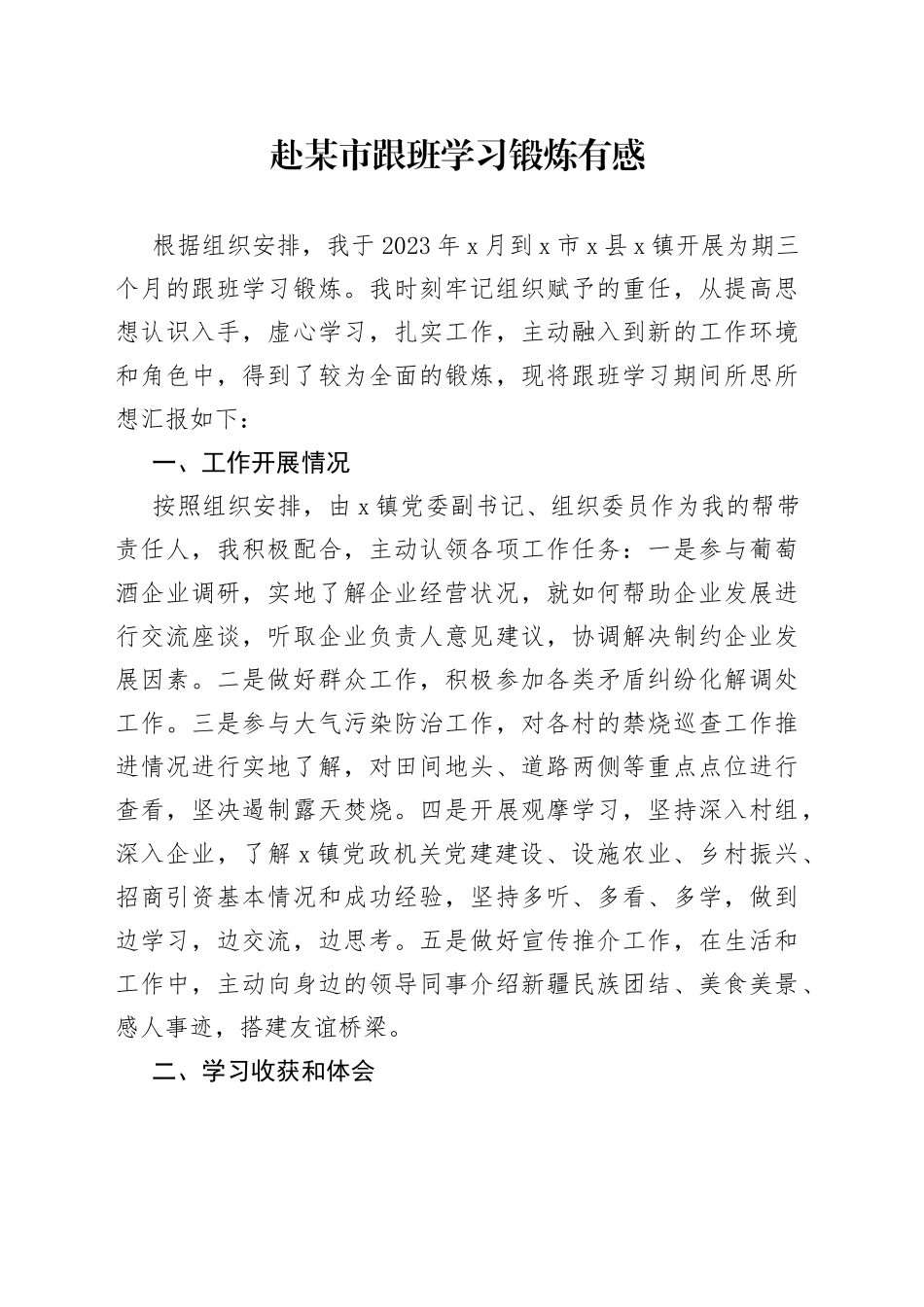 赴某市跟班学习锻炼有感_第1页