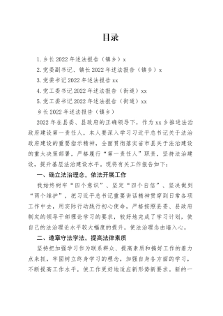 党工委书记、党委书记、乡长2022年述法报告合集