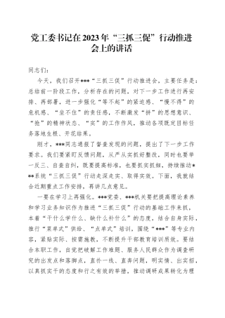 党工委书记在2023年“三抓三促”行动推进会上的讲话