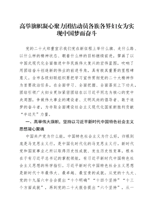 高举旗帜 凝心聚力 团结动员各族各界妇女为实现中国梦而奋斗
