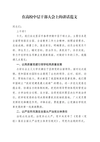 高校中层干部大会讲话大学学院