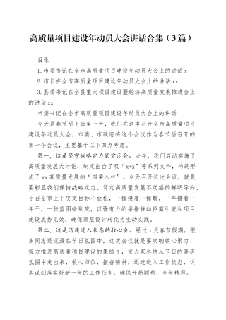 高质量项目建设年动员大会讲话合集（3篇）