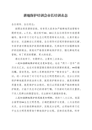 耕地保护培训会市长培训表态