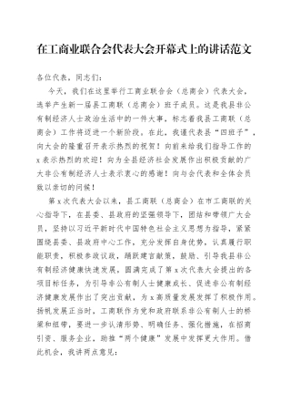 工商业联合会代表大会开幕式讲话致辞总商会