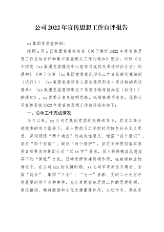 公司2022年宣传思想工作自评报告