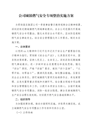 公司城镇燃气安全专项整治实施方案(1)