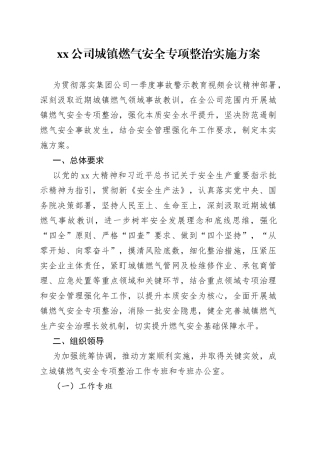 公司城镇燃气安全专项整治实施方案