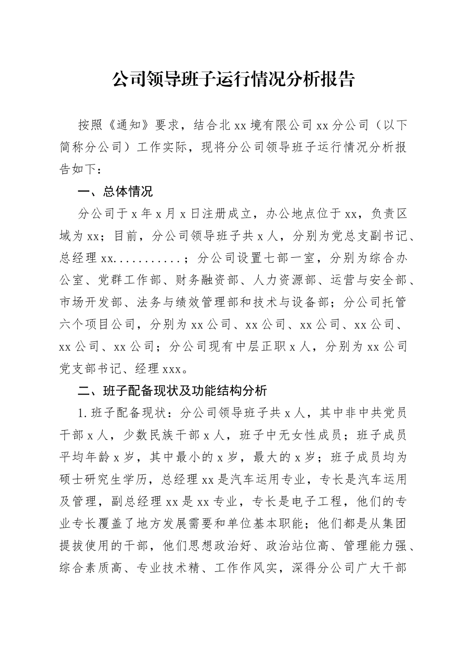 公司领导班子运行情况分析报告(1)_第1页