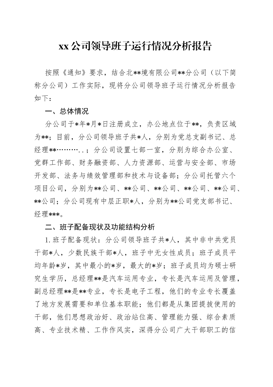 公司领导班子运行情况分析报告_第1页