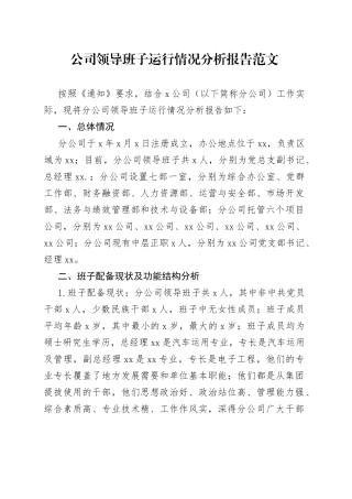 公司领导班子运行情况分析报告集团企业总结汇报