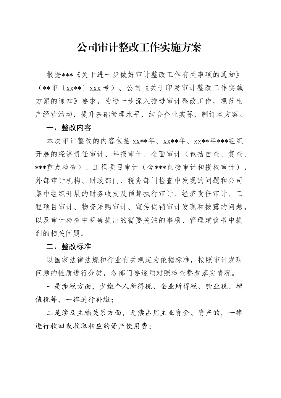 公司审计整改工作实施方案_第1页