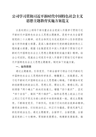 公司学习贯彻新时代特色思想主题教育实施方案（集团国有企业）