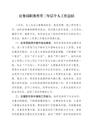 公务员职务晋升三年后个人工作总结