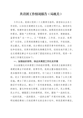 共青团工作情况报告（局机关）