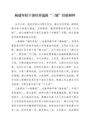 构建年轻干部培养选拔“三链”经验材料