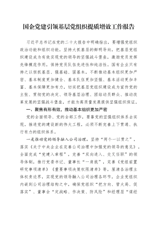 国企党建引领基层党组织提质增效工作报告