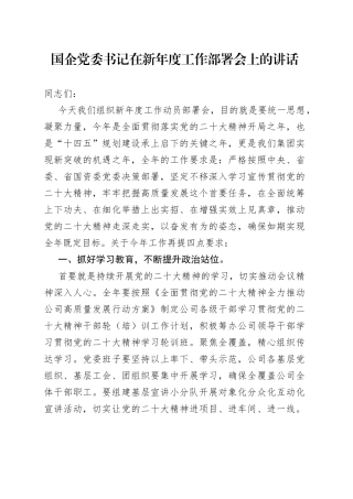 国企公司党委书记在新年度工作部署会上的讲话