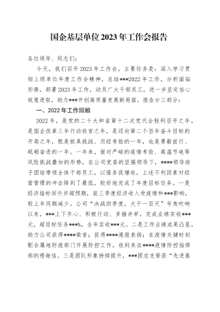 国企基层单位2023年工作会报告