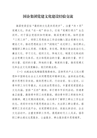 国企集团党建文化建设经验交流