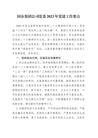 国企集团公司党委2023年党建工作要点