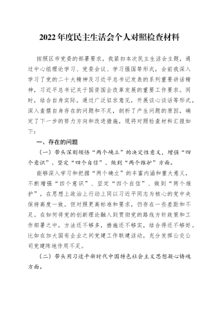 国企领导民主生活会个人对照检查材料