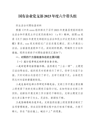 国有企业党支部2023年度六个带头组织生活会对照检查材料范文