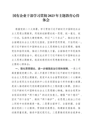 国有企业干部学习贯彻2023年主题教育心得体会