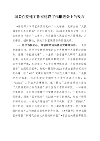 海关在党建工作室建设工作推进会上的发言
