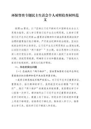 环保督查专题民主生活会个人对照检查材料