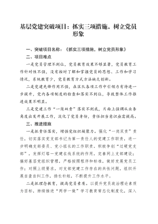 基层党建突破项目：抓实三项措施，树立党员形象