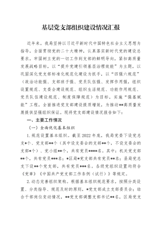 基层党支部组织建设情况汇报