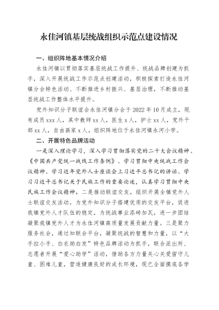 基层统战组织示范点建设情况