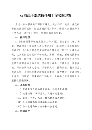 XX股级干部选拔任用工作实施方案
