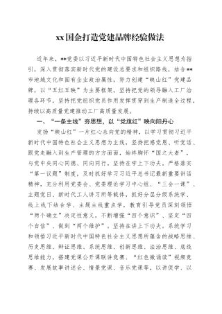 XX国企打造党建品牌经验做法