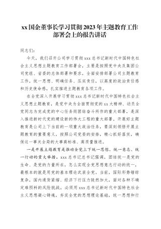 XX国企董事长学习贯彻2023年主题教育工作部署会上的报告讲话