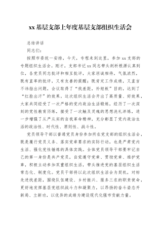 XX基层支部上年度基层支部组织生活会总结讲话