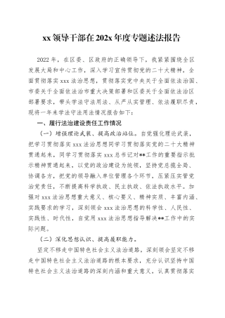 XX领导干部在202X年度专题述法报告