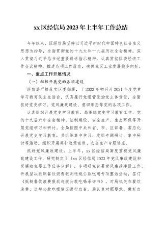 xx区经信局2023年上半年工作总结