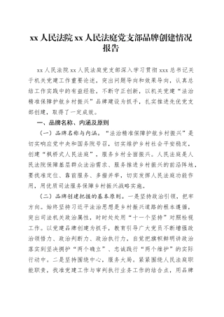 XX人民法院XX人民法庭党支部品牌创建情况报告