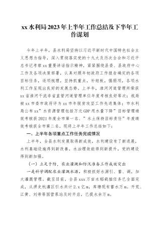 xx水利局2023年上半年工作总结及下半年工作谋划