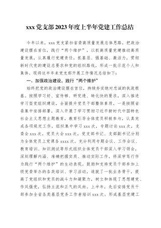 X党支部2023年度上半年党建工作总结