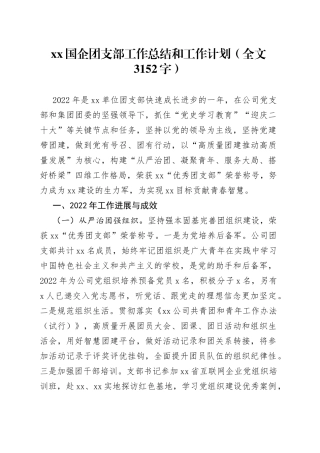 X国企团支部工作总结和工作计划