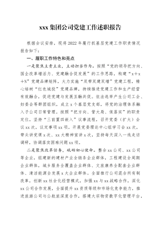 X集团公司党建工作述职报告