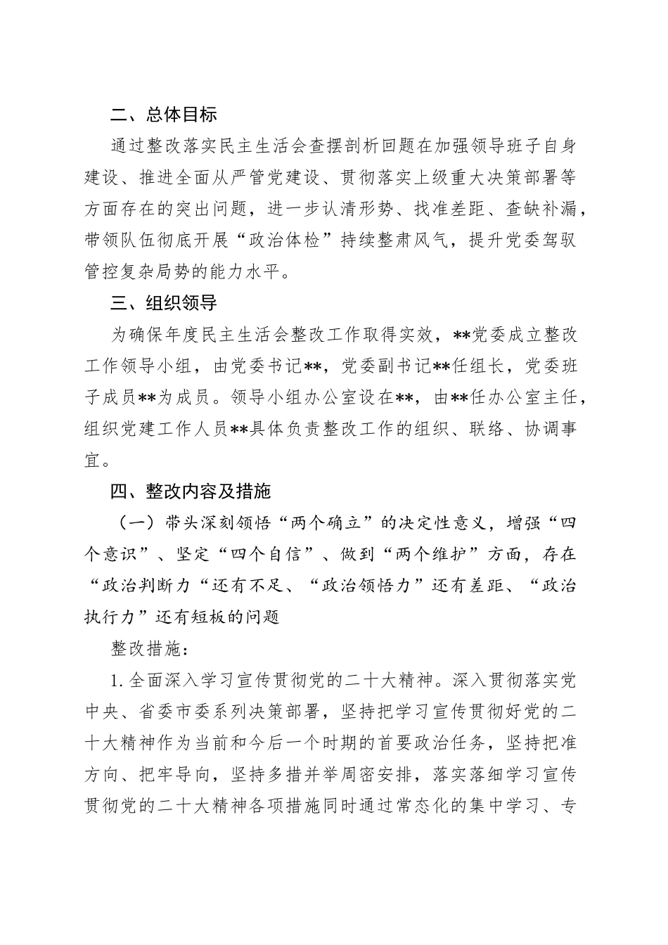 X局领导班子2022年度专题民主生活会整改方案_第2页