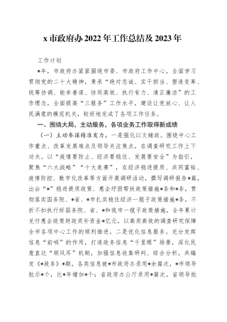 X市政府办2022年工作总结及2023年工作计划