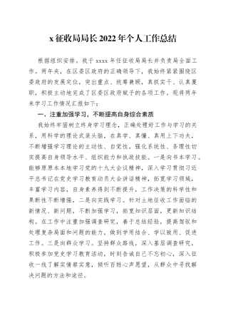 X征收局局长2022年个人工作总结