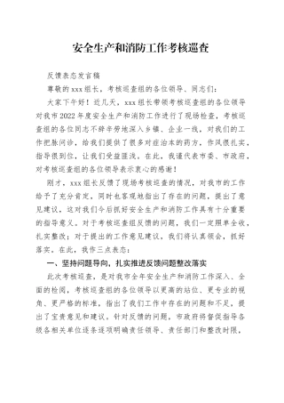 安全生产和消防工作考核巡查反馈表态发言稿