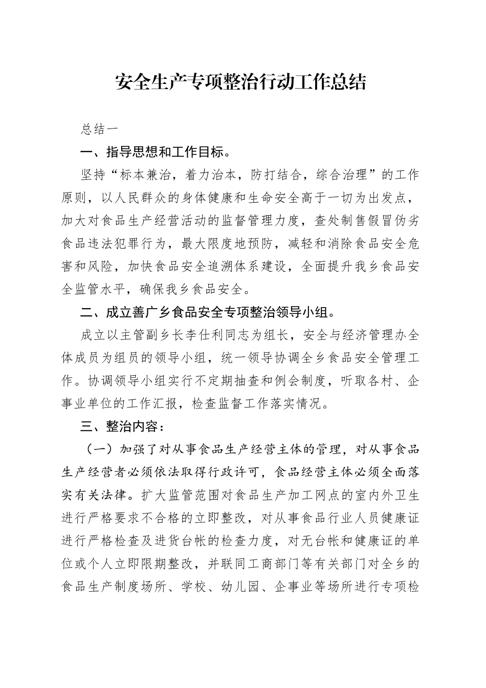 安全生产专项整治行动工作总结【精品公文】_第1页